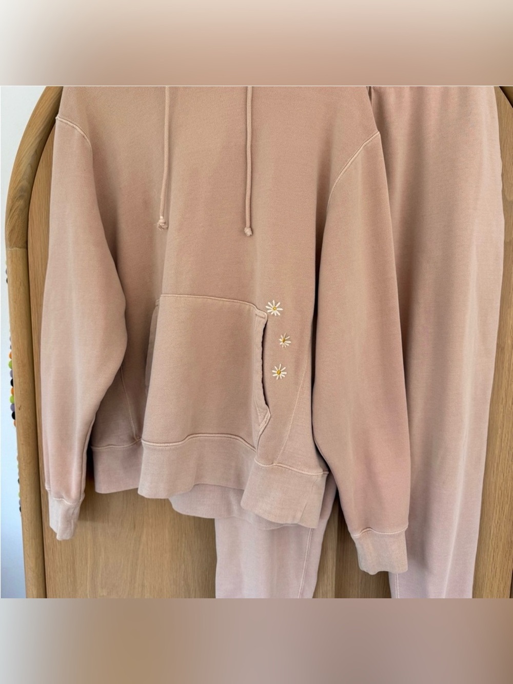 Bambabones Women's Pink Hoodie + Sweats (Set) with Floral Embroidery Size L